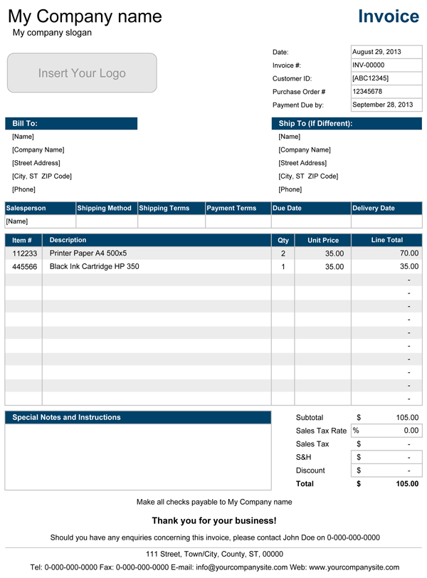 creating an invoice in excel