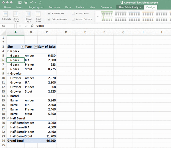 how to remove subtotals from pivot