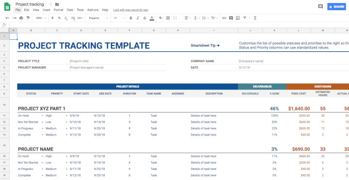 google sheet project management template