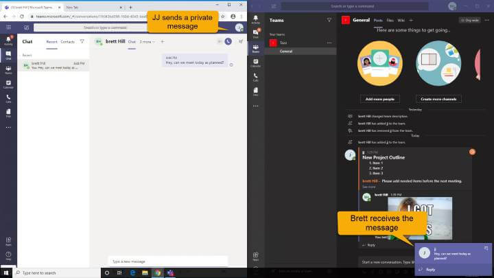 Microsoft Teams - send and receive new chat