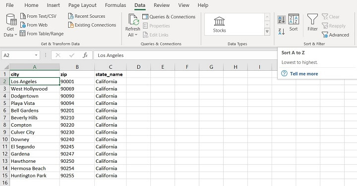 sort excel for mac table alphabetically