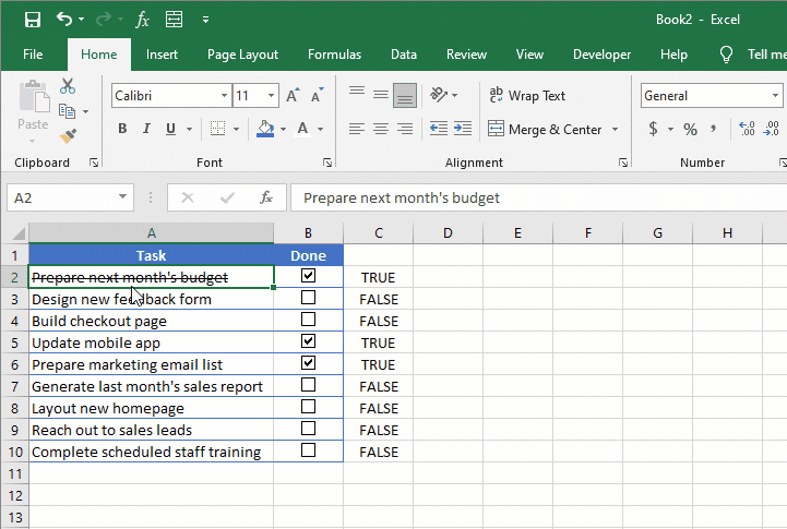 make a clickable checkbox in excel for mac