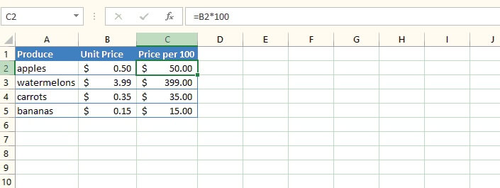 multiply in excel