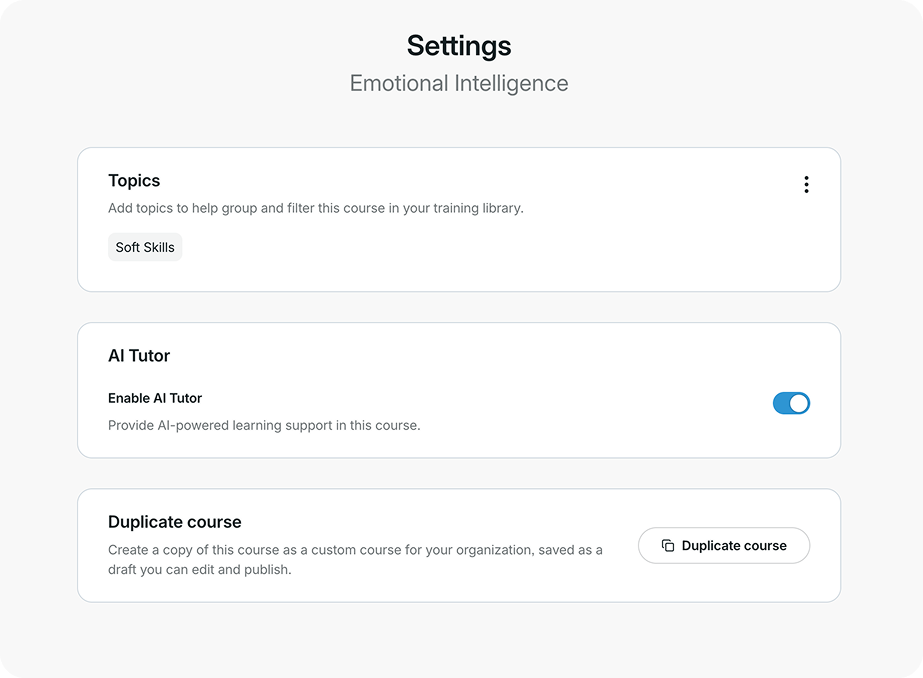 Course settings page with the Duplicate course button.