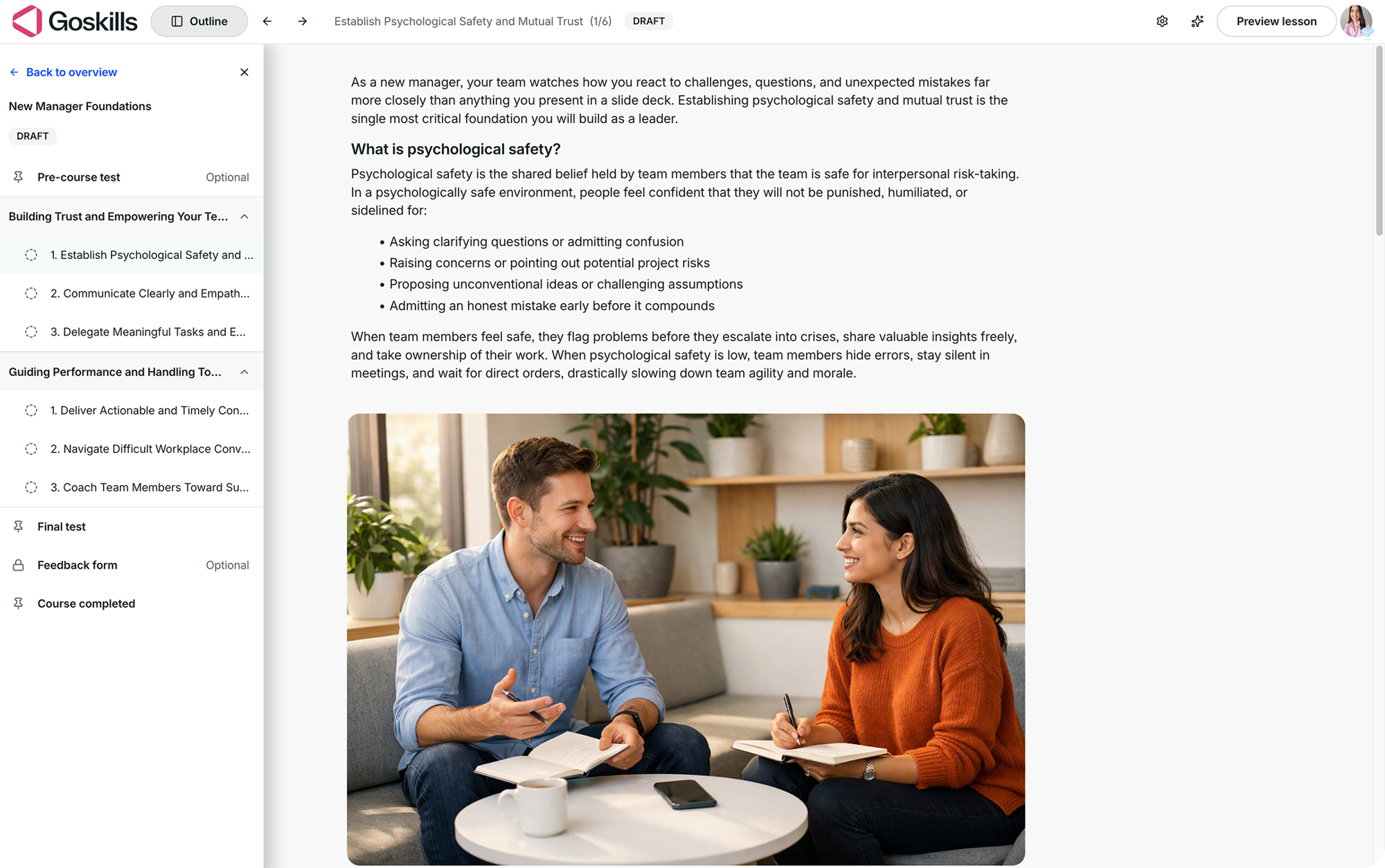 On-demand course outline displayed in the left navigation.