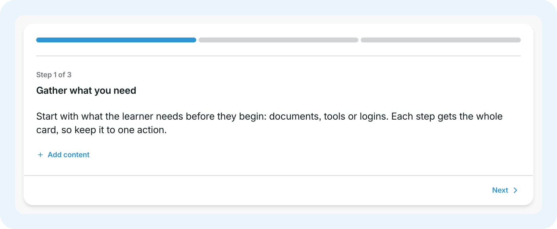 GoSkills Step-through block showing a phishing reporting procedure with step numbers, navigation controls, and a progress bar.