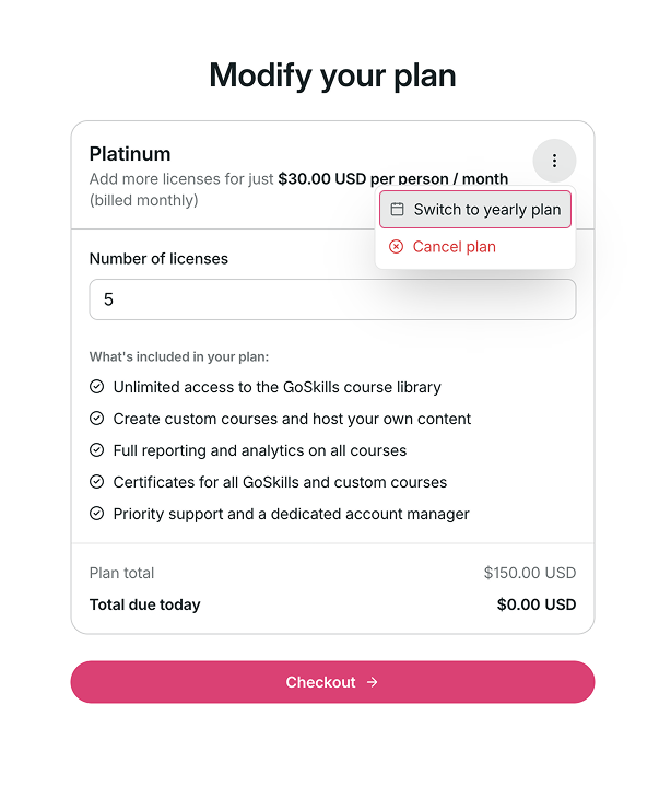 Modify your plan page with the Switch to yearly plan option selected.