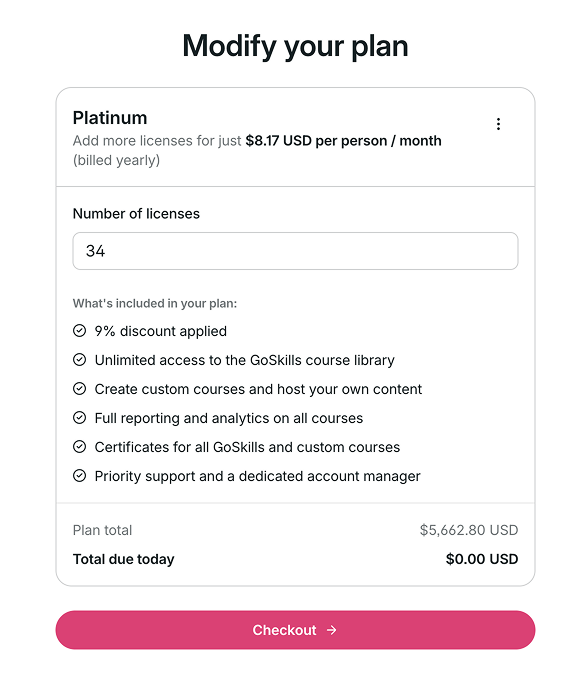 Modify your plan page with the license total adjusted to match the number currently in use.