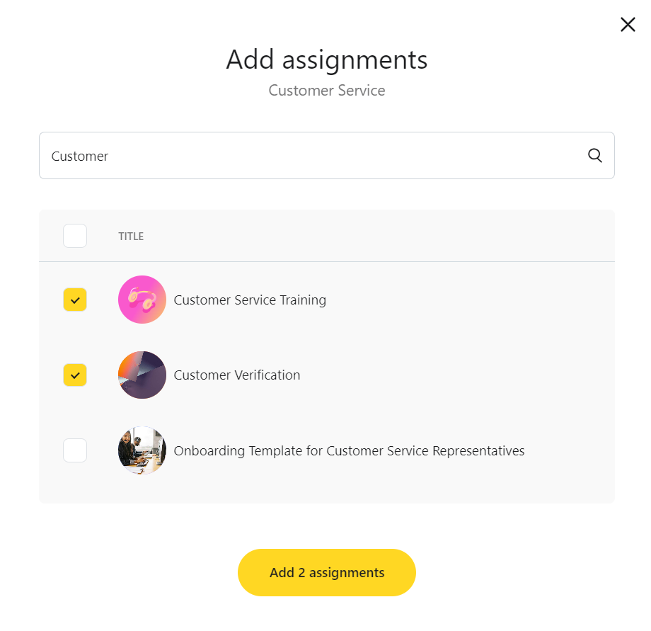 Add assignments to team